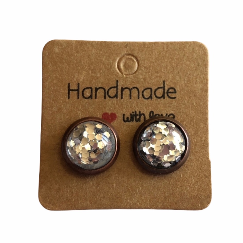 Silver Glitter Bomb 8mm Stud Earrings!